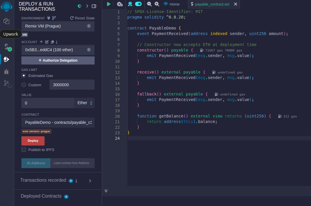 Deploy and run transactions screen