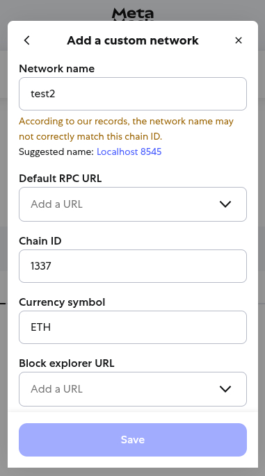 Custom Network page