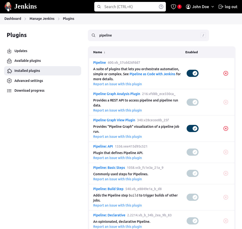 Pipeline plugin is installed