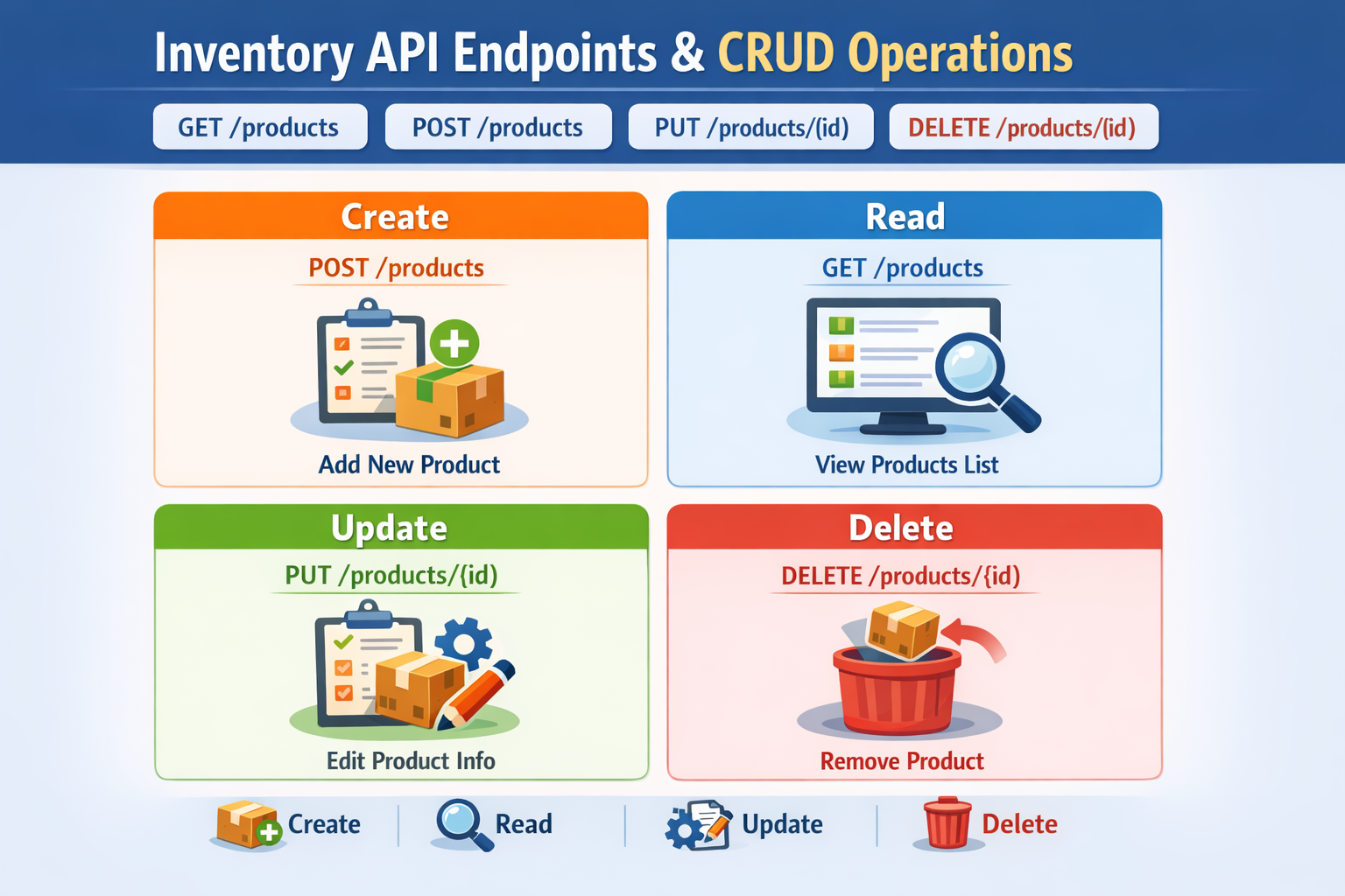 These operations correspond directly to CRUD actions