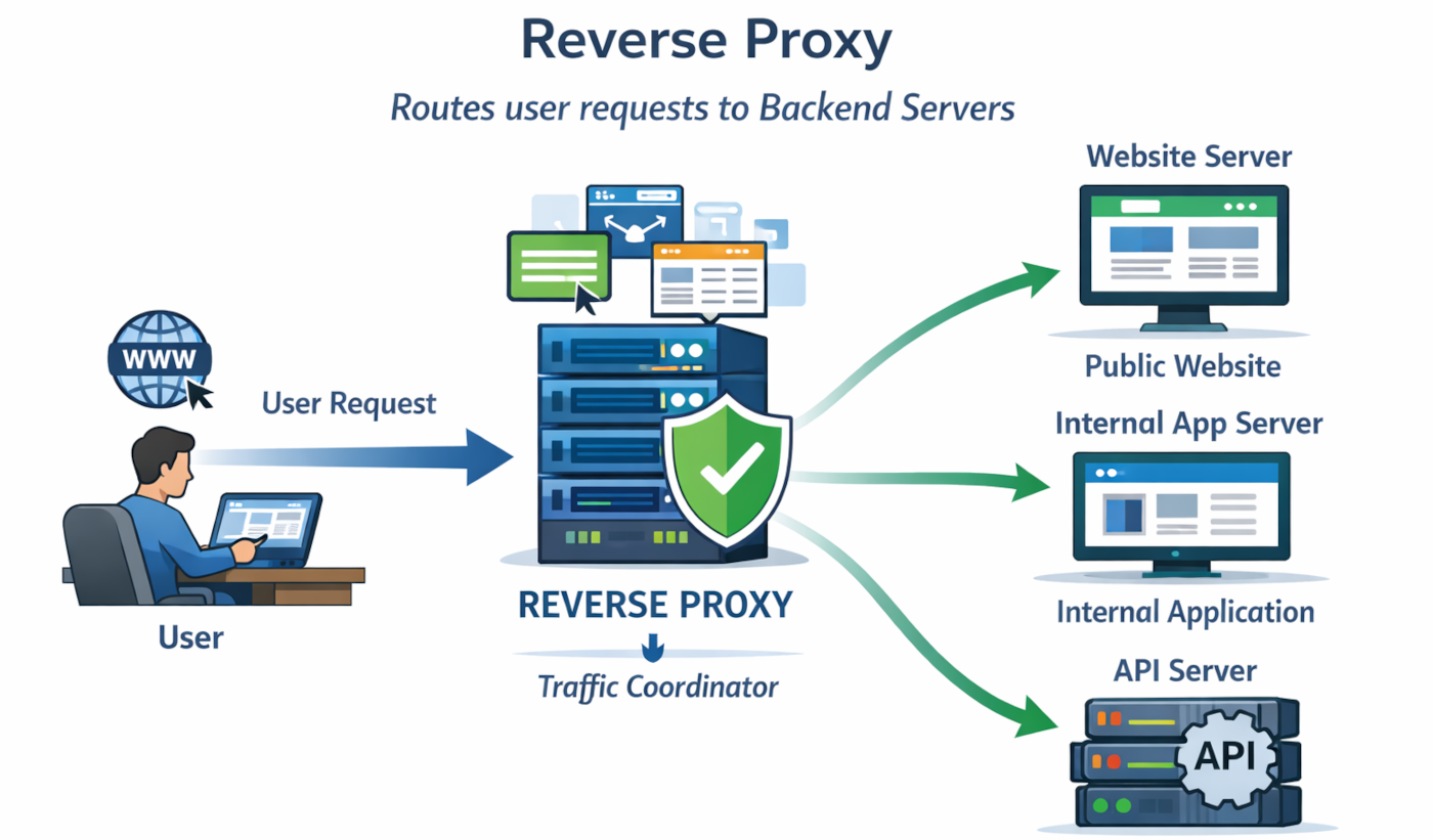 What is a Reverse Proxy? A reverse proxy is a server that sits between users and backend applications.