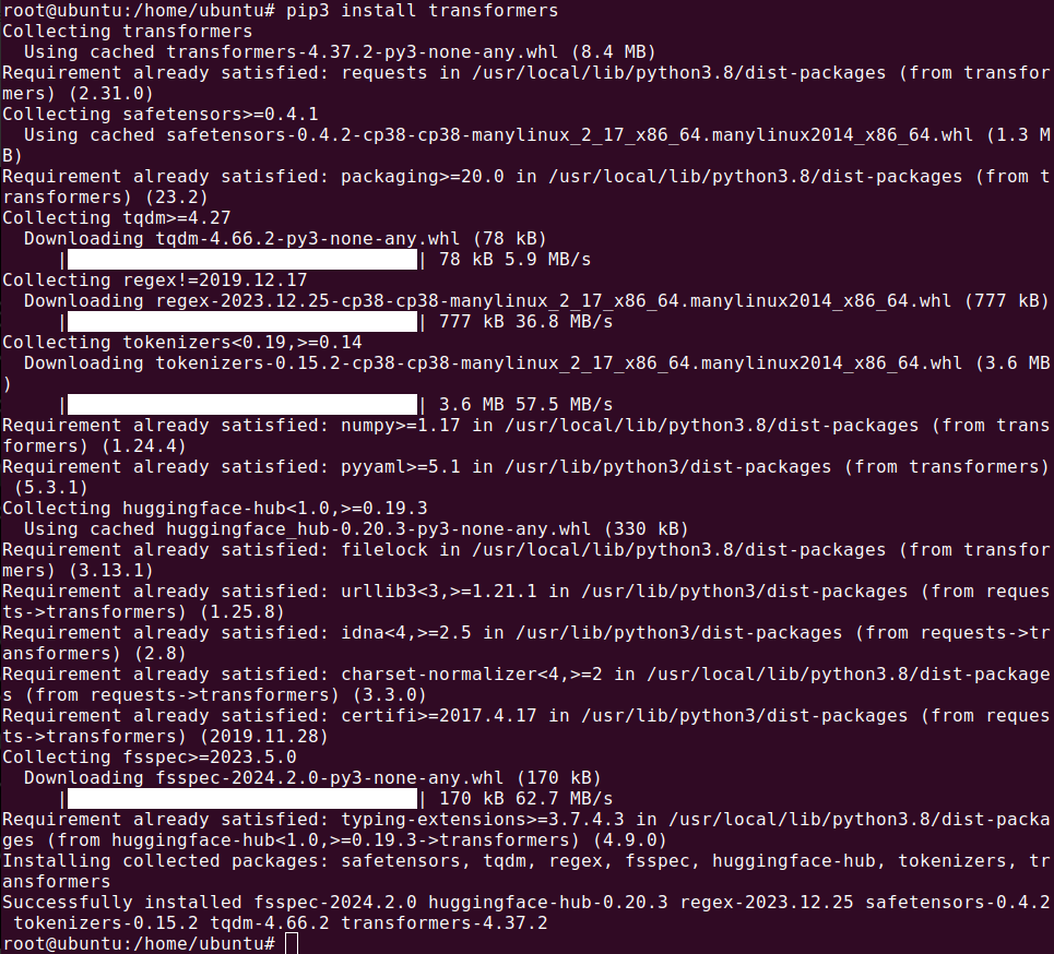 Install Python's transformers library using pip