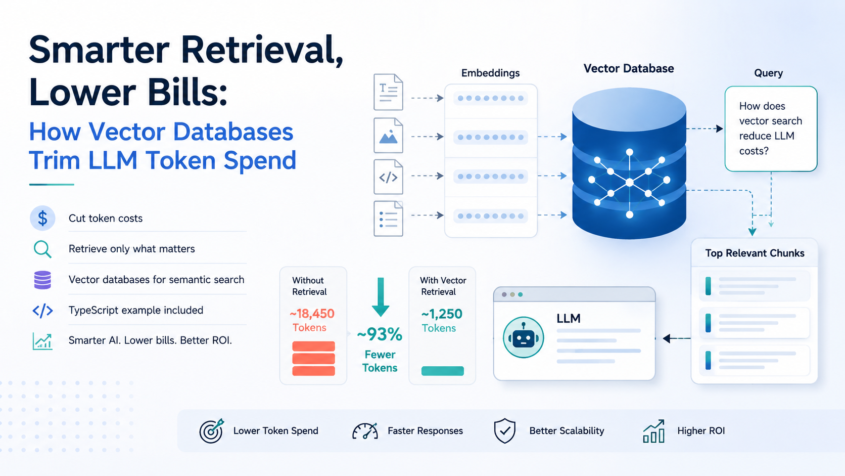 Vector database retrieval pipeline reducing LLM token consumption